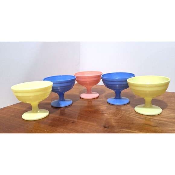 Hazel Atlas Moderntone Platonite Set of 5 Pastel Dessert Sherbert Cups Vintage - Picture 1 of 9